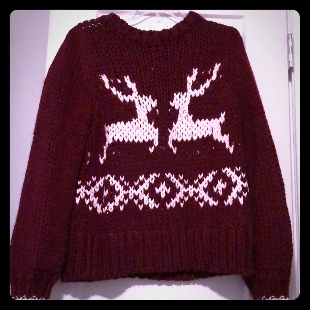 Free People Burgundy Raindeer Sweater